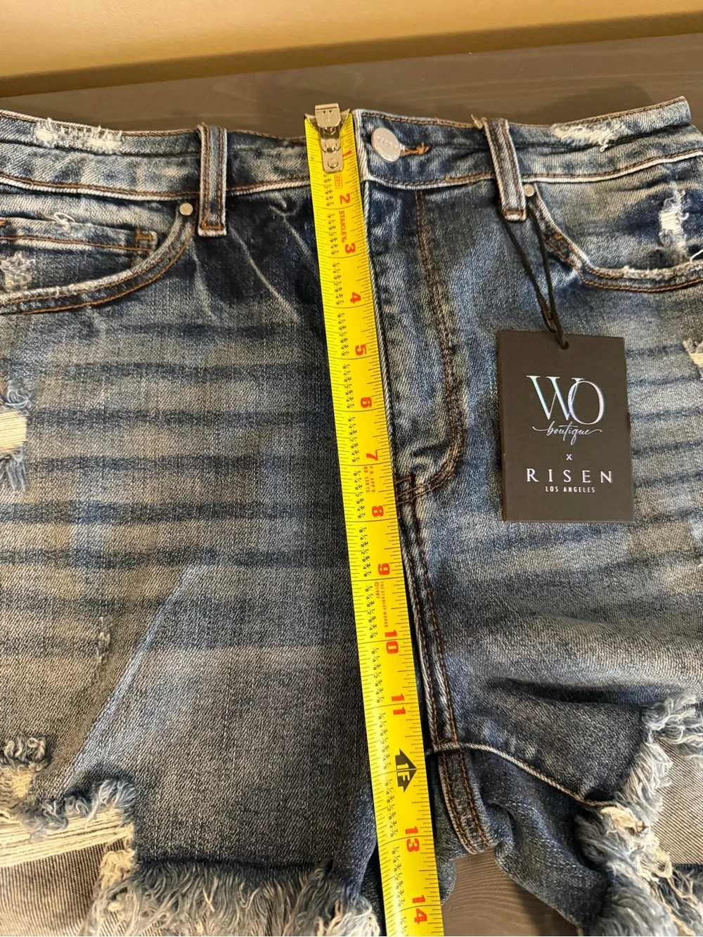 Risen High-Rise Distressed Denim Shorts NEW